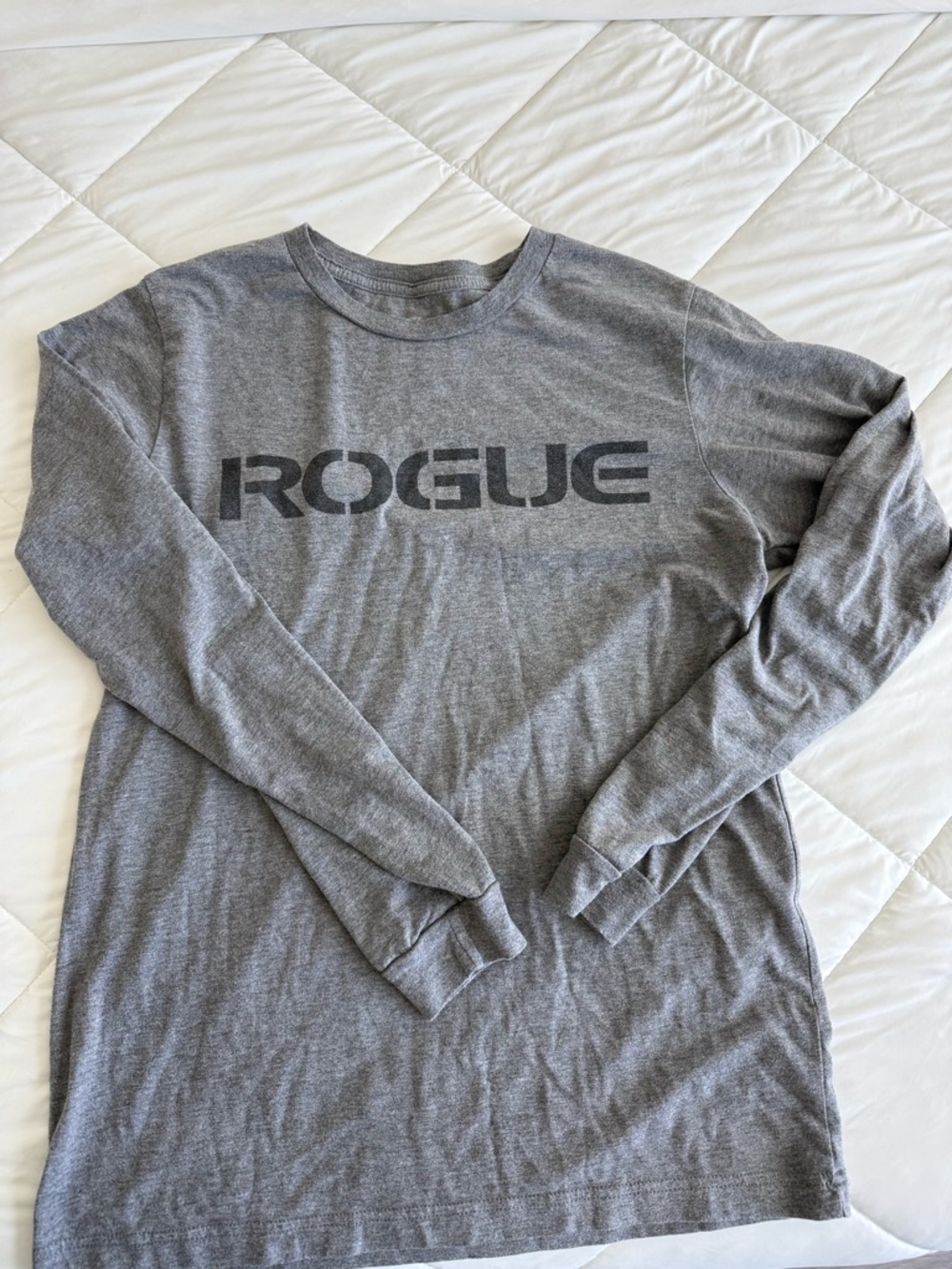 Rouge! Gray Long Sleeve Crewneck Tee with Bold Logo